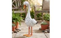 Layered Feather Detail Freestanding Goose Figure Orange Beak Goose Statue Iron Metal Bird Ornament Realistic for Garden, Courtyard, Lawn