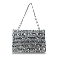 Vintage Silver Metallic Handwoven Beaded Tote Bag