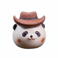 Panda Tea Pet Figurine Pet Orange Cheek Spots Clay Panda Ornament Brown Hat