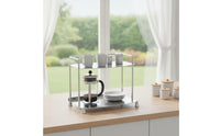 Tabletop Display Shelf Stainless Steel Rack Rounded Rails Two-Tier Storage Rack Easy to Clean for Coffee Area