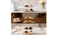 Serving Stand with Heart Handle Stainless Steel Two-Tier Serving Stand Metal Tiered Tray for Hosts, Afternoon Tea, Cafes