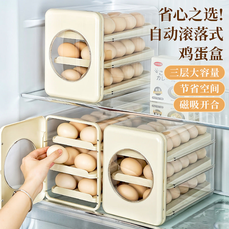 Egg Storage Box with Rolling Dispenser for Refrigerator Door