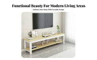 Small Footprint Steel and Wood Entertainment Center Long-Lasting Minimalist TV Table Wide Tabletop 2-Tier TV Stand Versatile Use for Apartment Dwellers, Students, Homeowners, Apartments, Bedroom, Entryway