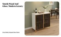 Light Luxury & design Fluted Door Sideboard with Induction Top Multi-Functional beverage Station Waterproof Surface Storage Cabinet safety glass Doors for property owners, Interior Design lovers, Apartment Dwellers, Living Room, Kitchen, Hallway, Entryway