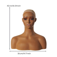 Mannequin Head with Shoulders Realistic Jewelry Display Bust Professional Hairpiece Display Head for Photography