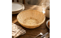 Round Bamboo Basket Low-Sided Bamboo Woven Basket Wide opening Storage Item for Tabletop