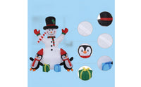 Eye-Catching Inflatable Snowman with Penguins Stable Snowman with Top Hat Giant Yard Decoration Reusable for Lawn