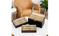 PU Leather Eyewear Storage Box Large Capacity Leather Eyewear Display Case 3-Tier Glasses Display Case Clear View Lid for Women