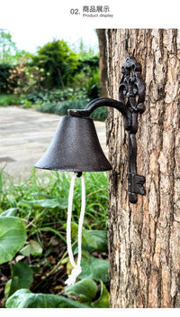 New Chinese Style Retro Key-Shaped Hand Bell, Cast Iron Doorbell, Creative Iron Art Villa Courtyard Balcony Wall Decoration