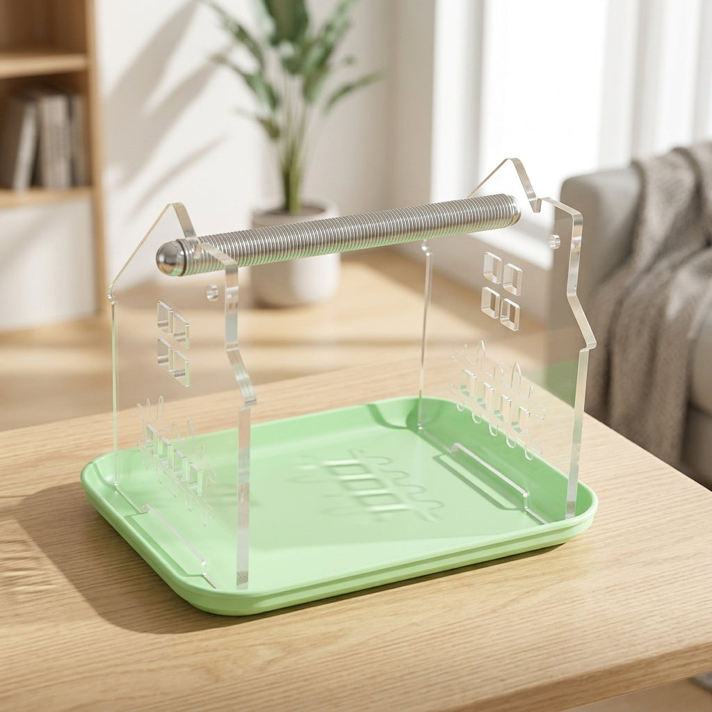 Desktop Bird Stand Parrot Training Perch with Food Cup Set, Polypropylene, Acrylic