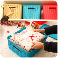 Woven Plastic Storage Basket with Lid, Desktop Organizer, Large Sundries Storage Box, Imitation Rattan Hollow Toy Storage Bin