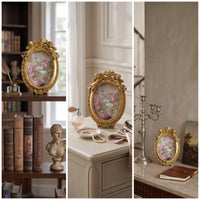 Oval Photo Frame Cherub Oval Picture Frame Gold Finish for Mantel, Desk