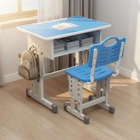 Ergonomic Design Children's Homework Table and Chair Rounded Corners Kids Desk and Chair Set Easy to Assemble Height Adjustable Study Table Pen Slot for Students, Home, Bedroom