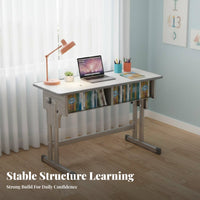 2 Pieces Adjustable Height Kids Study Table Set Children's Desk and Chair Ergonomic Workstation Two Person Design Suitable for Siblings Study Homework Creative Projects