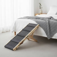 Non-Slip Adjustable Dog Ramp Foldable Wooden Pet Ramp Collapsible Stairs Sturdy for Small Dogs, Senior Pets, High Bed, Couch