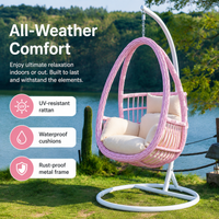 Double Hanging Egg Chair, 105x196cm Outdoor Garden Egg Chair with Stand, PE Rattan Basket Design & Olefin Cushion