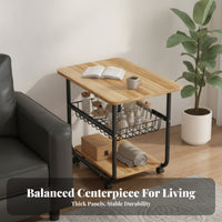 Two-Tier Rolling Side Table Metal Frame Furniture Compact for Beside a Sofa
