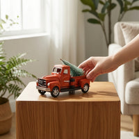 Truck with Tree Ornament Shiny Vintage Truck Ornament with Tree Tabletop