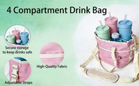 Insulated 4-Cup Drink Carrier Tote Bag with Shoulder Strap for Picnic, Lunch, Coffee, and Cold Drinks