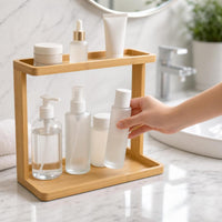 Water-Resistant Bamboo Shelf with Two Tiers Space-Saving Countertop Rack Organizer Compact Bamboo Storage Rack Natural for Bathroom Vanity, Dresser