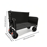Convertible Camping Wagon 2-in-1 Folding Cart with Seat Wagon with Seats Portable Lounge Cart Quick-Fold for Campers, Picnics