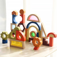 Wooden Rainbow Shadow Building Blocks for Kids