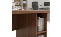 Scratch Resistant Solid Wood Desk with Storage Cabinet Space Saving Convertible Workstation Table Heavy Duty Corner Writing Desk with Bookshelf for Students, Bedroom, Small Areas