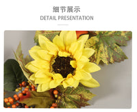 跨境仿真向日葵浆果桉树叶藤条  秋季丰收节家居节日户外装饰花环