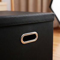 Storage Boxes with Lids and Metal Handles for Wardrobe Organisation, Faux Leather Cube for Bedroom, Heavy Duty Foldable Design