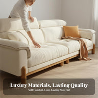 Scandi-Japanese Fusion Design Straight Sofa Removable and Washable Cover Cream Textile Couch Supportive Gentle Support Wood Frame Sofa for Homeowners