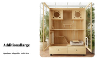 Large Wood Cat Villa, Multi-Level Enclosure, Spacious Cat House, Nordic Style, Home