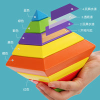 顶牛玩具多彩智慧金字塔积木拼搭亲子娱乐木制玩具实心彩虹亲子