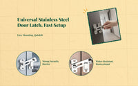 No-Drill Stainless Steel Hasp Latch, Security Door Lock, Easy Installation, Privacy Protection, kid protection, Push/Sliding Door Lock