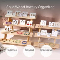 Hardwood Jewelry Display Stand with Tiered Steps, Detachable