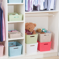 Woven Plastic Storage Basket with Lid, Desktop Organizer, Large Sundries Storage Box, Imitation Rattan Hollow Toy Storage Bin