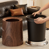 Walnut Wood Grain Trash Can with Wheels, 12L, ABS