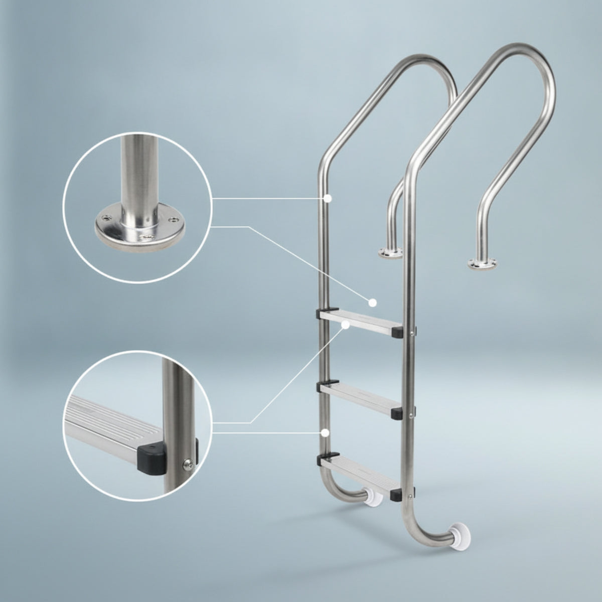 Stainless Steel Pool Ladder Non-Slip Three-Step Pool Ladder Rust-Resistant for Hotels, Sunken Pools
