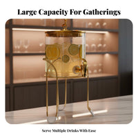 Glass Drink Dispenser with Tap and Gilded Metal Stand, Creative Design Glass Water and Iced Tea Gathering Dispenser, Large Capacity Beverage Server