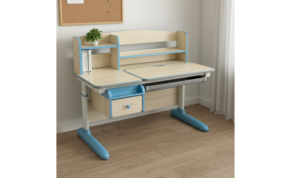 Solid Wood Core Height Adjustable Kids Desk Child-Safe Design Tilting Desktop Study Table Long-Lasting & Stable Learning Station for Homeschooling
