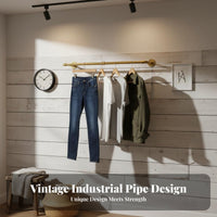 Retro Design Industrial Pipe Clothes Rack Space Saving Wall Mounted Garment Bar Easy to Install for Retail Shop, Boutique, Walk-in Closet