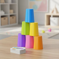 Interactive Cup Stacking Game Educational Stacking Game with Cards Colorful Toy Screen-Screenless for Children, Families, Toddlers, Home, Classroom, Party