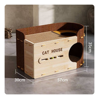 Cat House with Scratcher Scratch-Friendly Playhouse Box Compact for Living Room