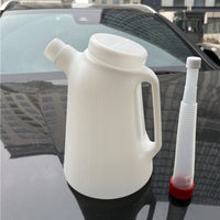 HDPE Plastic Oil Jug Screw-on Lid Measuring Oil Jug Side Handle Automotive Fluid Tool Angled Filling Neck