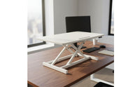 Two-tierTier Design Height Adjustable Desktop Workstation Spacious Work Surface Adjustable Sit-Stand Desk Riser Non-Slip Base Standing Desk Platform with Keyboard Tray Built-in Device Slot for Telecommuting Workers