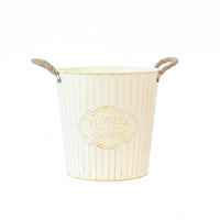 Distressed Metal Pail Planter Embossed Front Panel Decorative Item Rustic