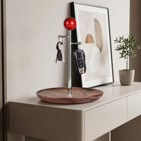 Luxury Wood Key Holder Catchall Tray, Desktop Key Organizer with Hooks, Valet Tray for Entryway Table, Small Item Organizer