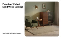 Walnut Dining Buffet Solid Wood Storage Sideboard Cabinet with Fluted Glass Doors and Spacious Countertop Suitable for Adults Renters Entryway Dining Room Living Room