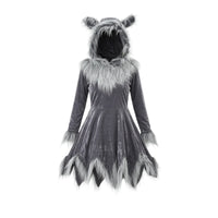 Wolf Costume with Hood Asymmetrical Wolf Dress with Hood Long Sleeves Outfit  for Women
