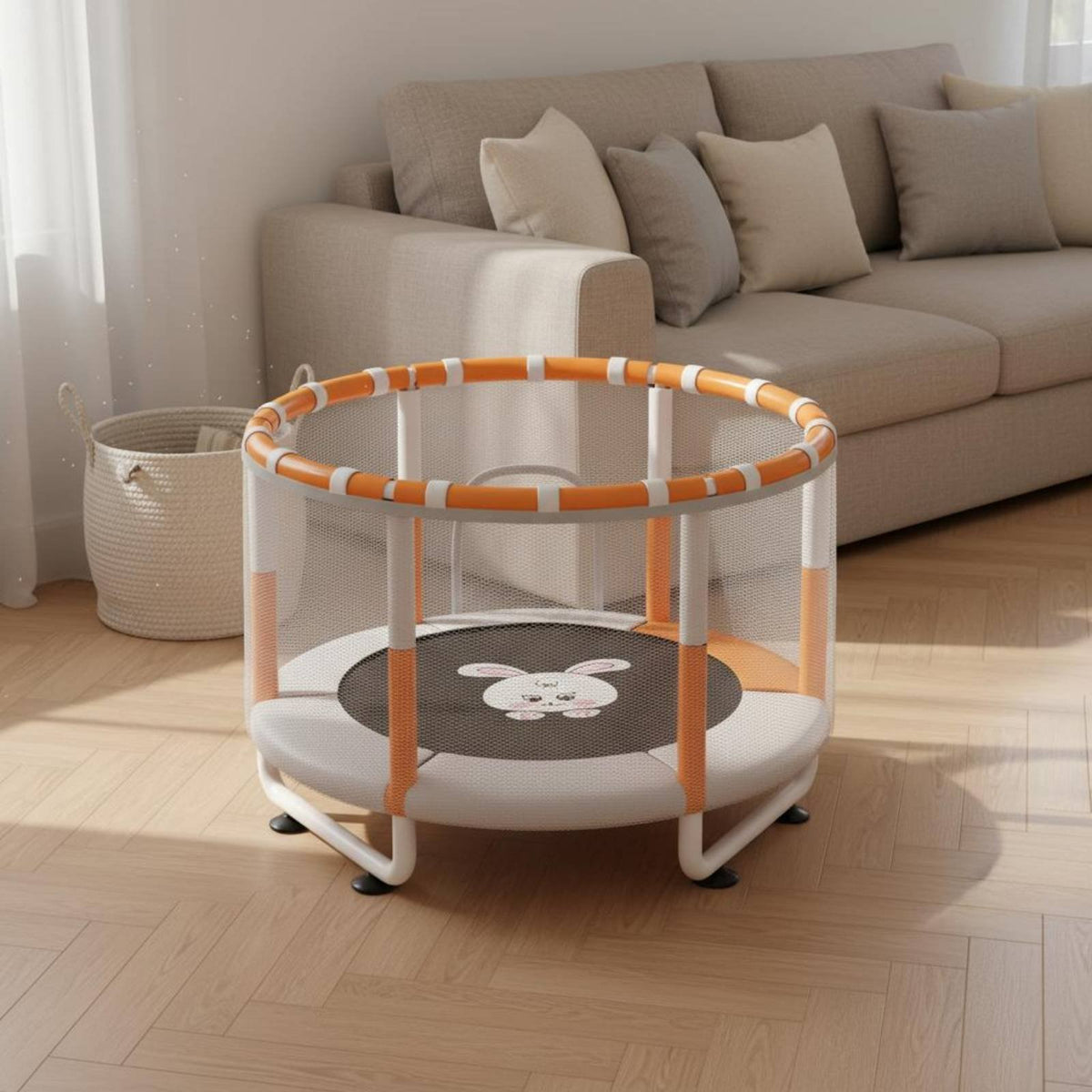Kids Safety Net Trampoline High Elasticity Child Trampoline with Safety Net Mini Enclosure Rebounder Long-Lasting Steel Frame
