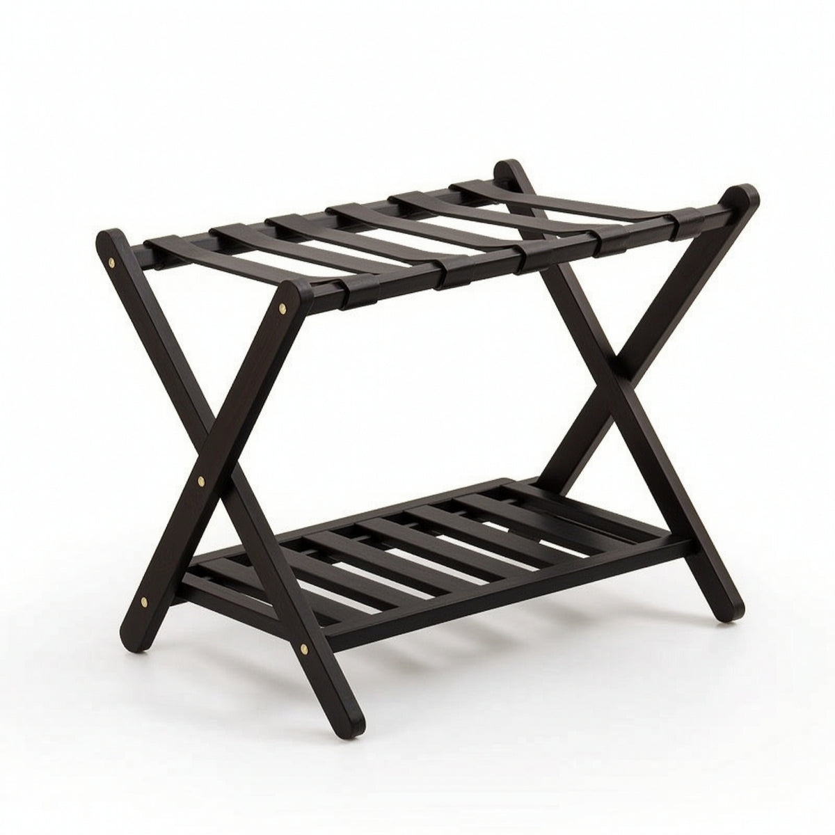 Bamboo Luggage Rack with Shelf Space-Saving Furniture Heavy-Duty for Guests
